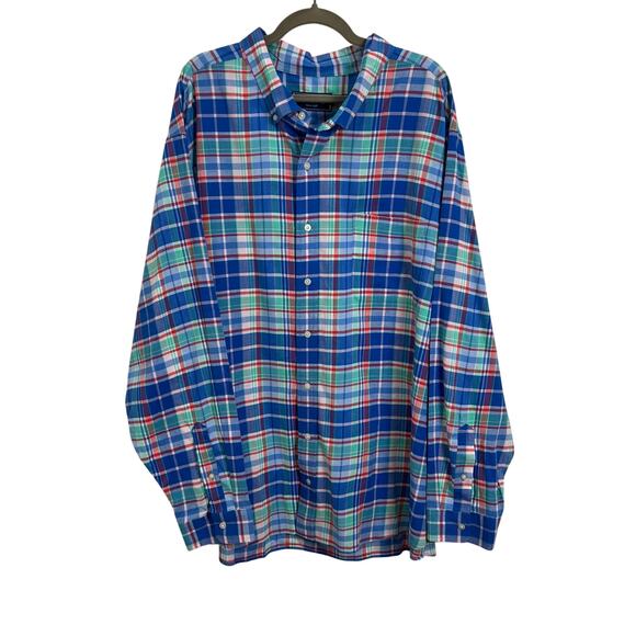Vineyard Vines Big Blue Plaid Stretch Button Down Shirt Blue Men's 4XB Big - Picture 1 of 8